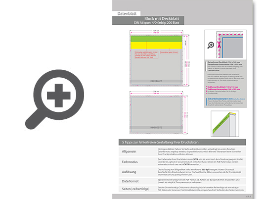 Product Bild block_mit_leimbindung_und_deckblatt__din_a6_quer__200_blatt__4_0_farbig_einseitig_bedruckt